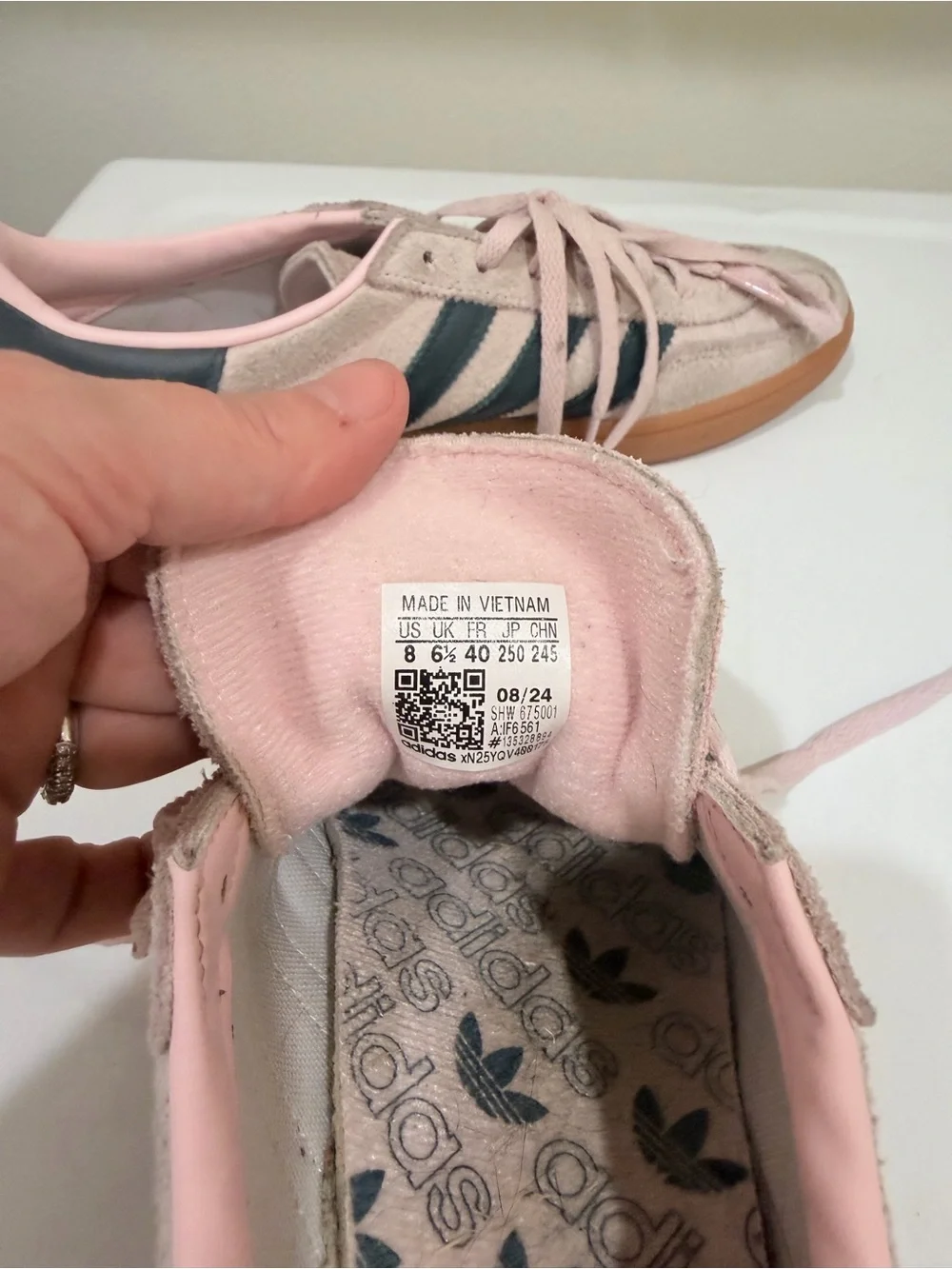 adidas Women Pink and Black Suede Low-Top Sneakers